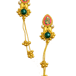 Mehera Heritage Enamel & Green Stone Tassel Earrings