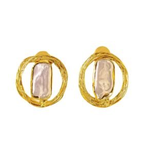VERA 22K Gold-Plated Pearl Halo Stud Earrings