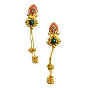 Mehera Heritage Enamel & Green Stone Tassel Earrings