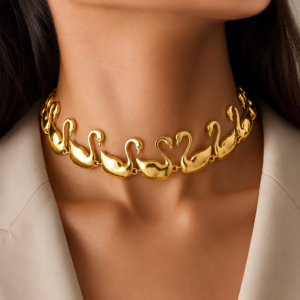 Swan Élégance Choker – 22K Gold Plated Swan Motif Statement Necklac
